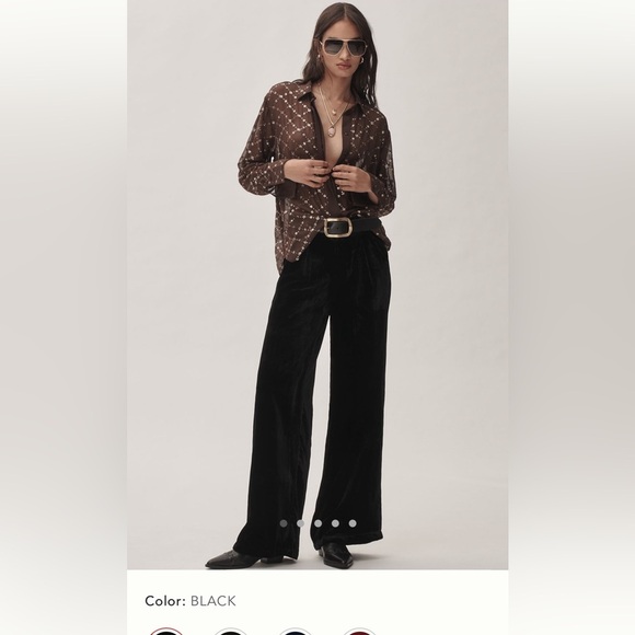 NWT new small Anthropologie wide leg velvet pants black - Picture 1 of 17